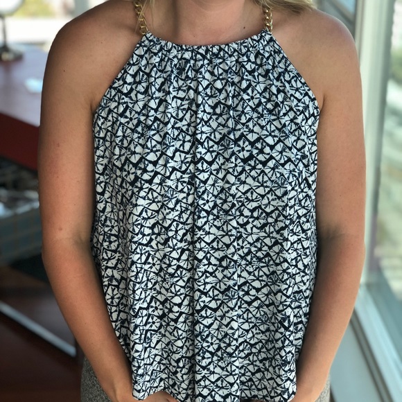 Michael Kors Blue and White Top with Gold Chain - Picture 2 of 3